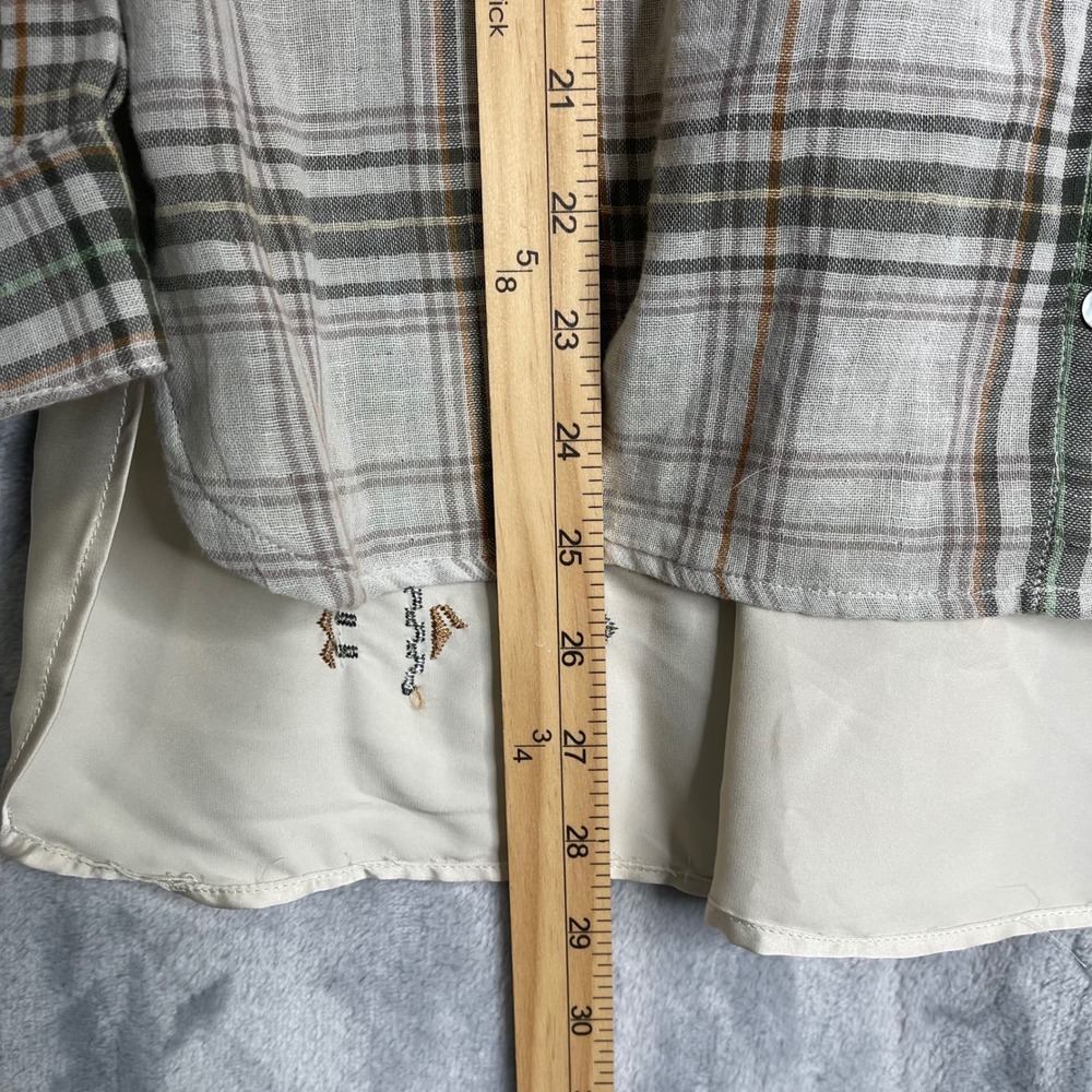 Jane and Delancey‎ Embroidered Plaid Shirt Womens M Oversized Mixed Media Boho - Picture 7 of 8